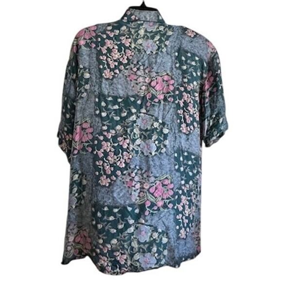 Vtg Stunt Collections 100% Silk Blouse | Size Large | Dark Floral Y2K Aesthetic - Picture 2 of 6